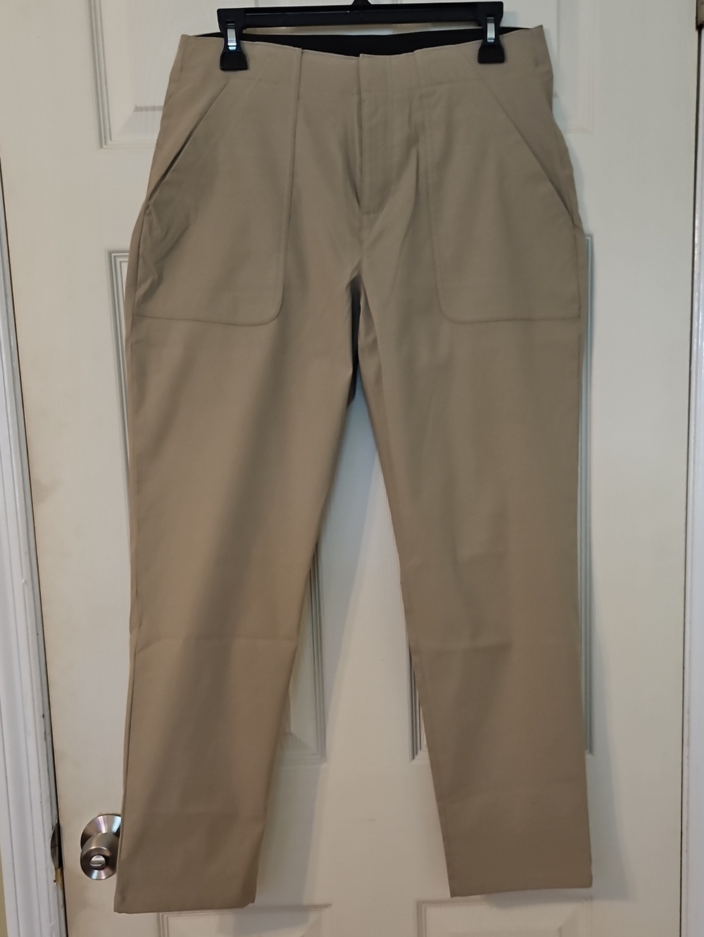 Eddie Bauer Khaki Straight-Leg Trousers with Front Patch Pockets